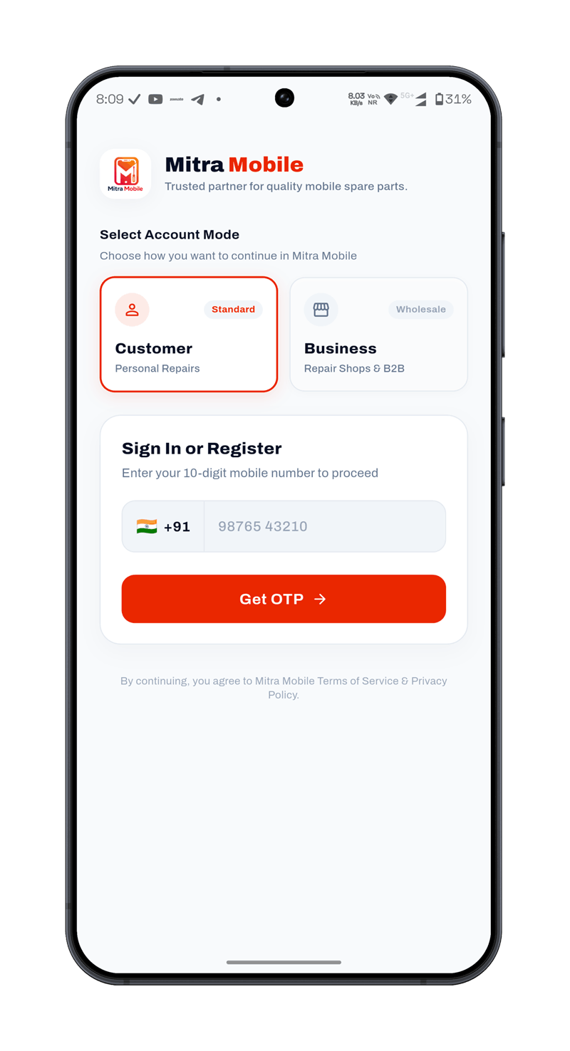 Mitra Mobile App Screen 1